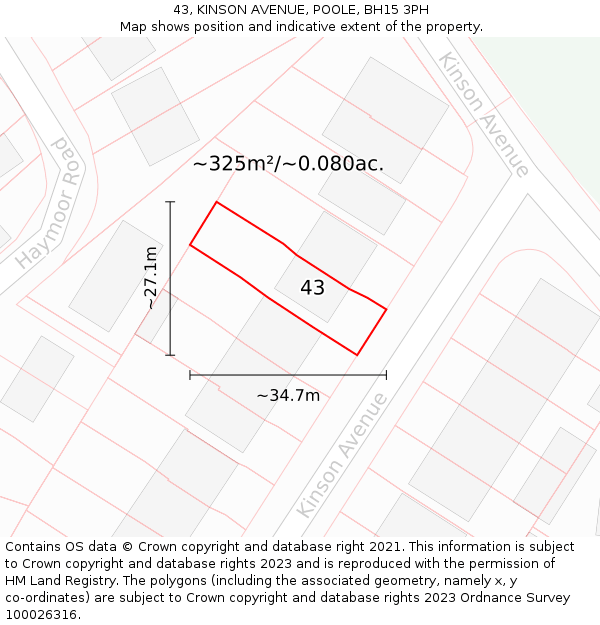 43, KINSON AVENUE, POOLE, BH15 3PH: Plot and title map