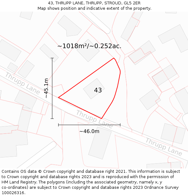 43, THRUPP LANE, THRUPP, STROUD, GL5 2ER: Plot and title map