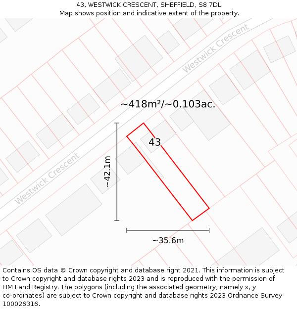43, WESTWICK CRESCENT, SHEFFIELD, S8 7DL: Plot and title map
