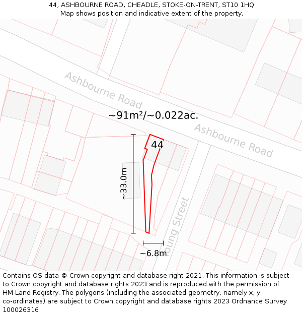 44, ASHBOURNE ROAD, CHEADLE, STOKE-ON-TRENT, ST10 1HQ: Plot and title map
