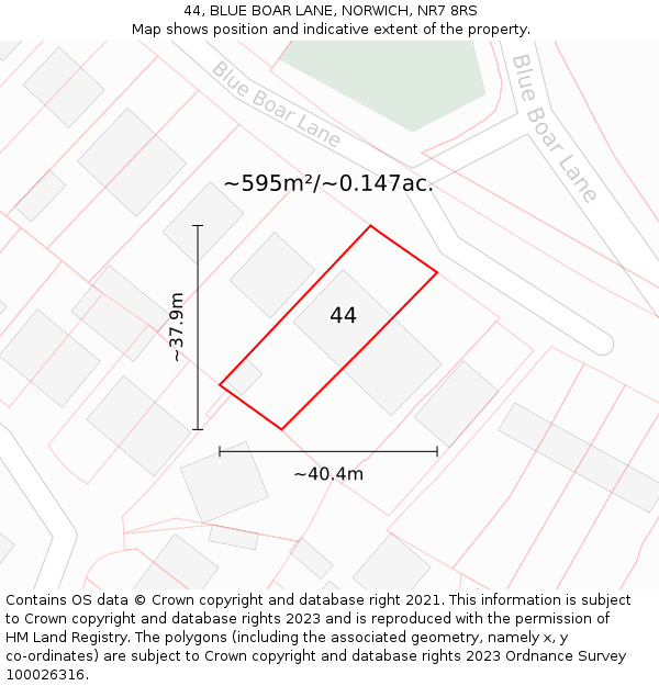 44, BLUE BOAR LANE, NORWICH, NR7 8RS: Plot and title map