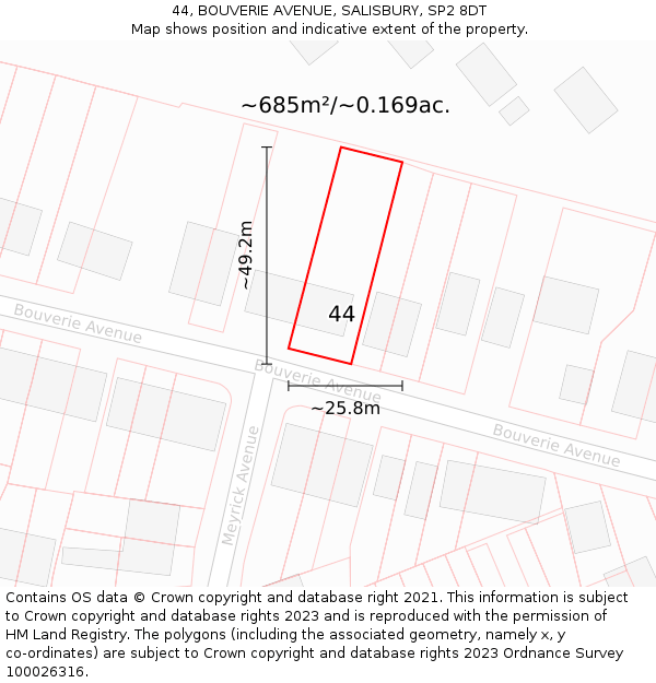 44, BOUVERIE AVENUE, SALISBURY, SP2 8DT: Plot and title map