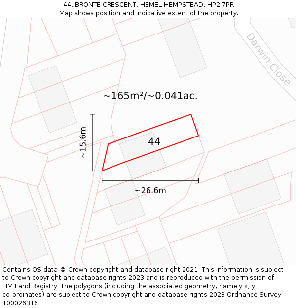 44, BRONTE CRESCENT, HEMEL HEMPSTEAD, HP2 7PR: Plot and title map