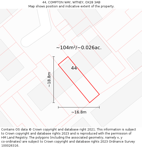 44, COMPTON WAY, WITNEY, OX28 3AB: Plot and title map