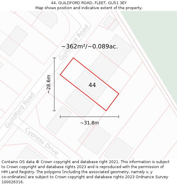 44, GUILDFORD ROAD, FLEET, GU51 3EY: Plot and title map