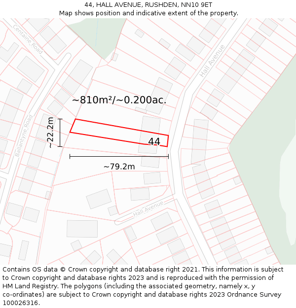 44, HALL AVENUE, RUSHDEN, NN10 9ET: Plot and title map