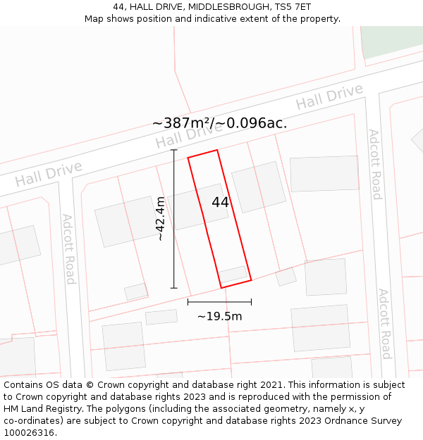 44, HALL DRIVE, MIDDLESBROUGH, TS5 7ET: Plot and title map