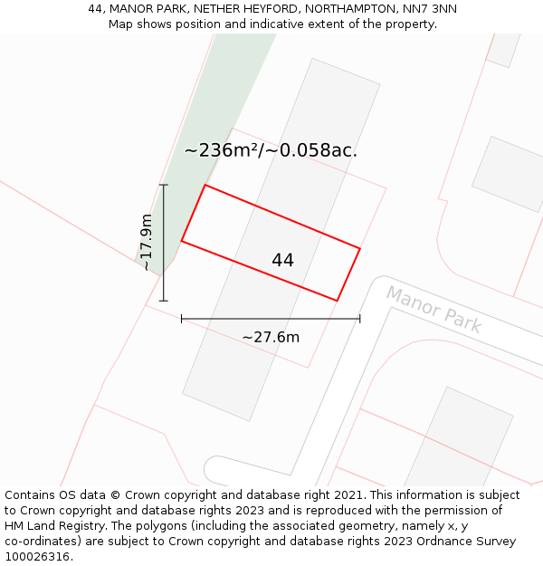 44, MANOR PARK, NETHER HEYFORD, NORTHAMPTON, NN7 3NN: Plot and title map