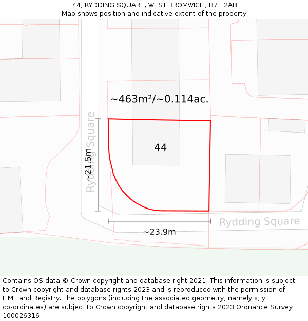 44, RYDDING SQUARE, WEST BROMWICH, B71 2AB: Plot and title map