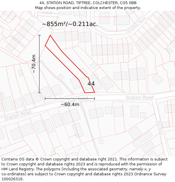 44, STATION ROAD, TIPTREE, COLCHESTER, CO5 0BB: Plot and title map
