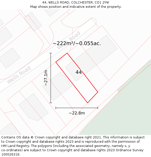 44, WELLS ROAD, COLCHESTER, CO1 2YW: Plot and title map