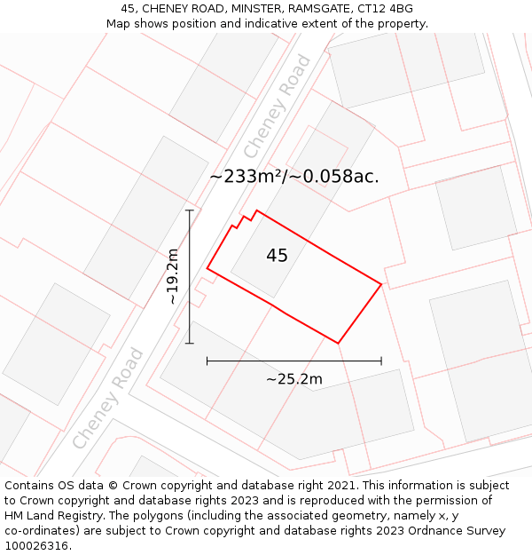 45, CHENEY ROAD, MINSTER, RAMSGATE, CT12 4BG: Plot and title map