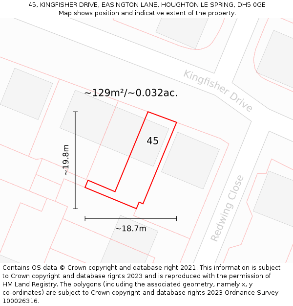 45, KINGFISHER DRIVE, EASINGTON LANE, HOUGHTON LE SPRING, DH5 0GE: Plot and title map