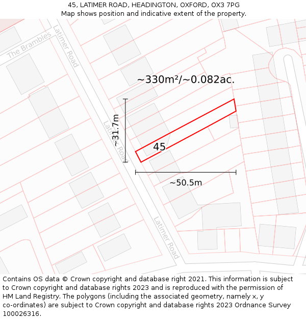 45, LATIMER ROAD, HEADINGTON, OXFORD, OX3 7PG: Plot and title map