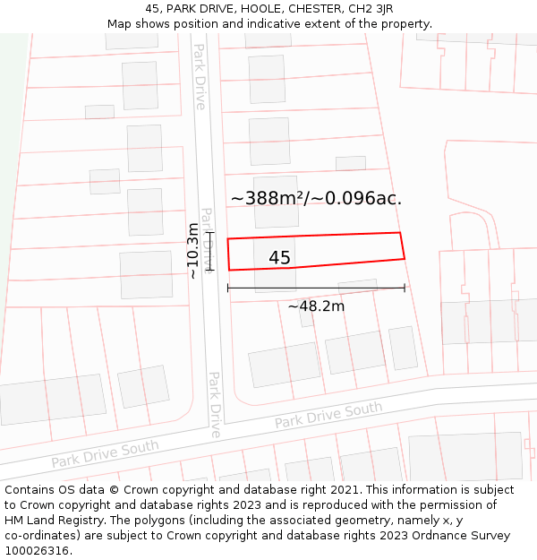 45, PARK DRIVE, HOOLE, CHESTER, CH2 3JR: Plot and title map