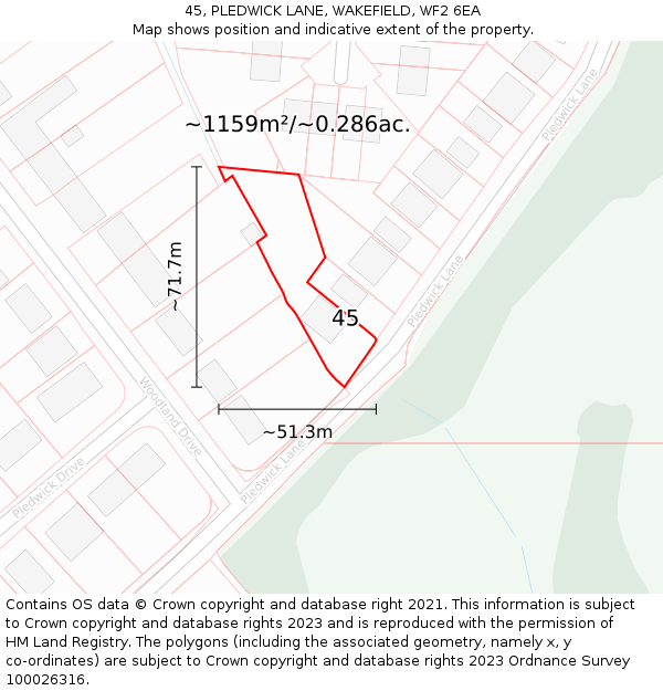 45, PLEDWICK LANE, WAKEFIELD, WF2 6EA: Plot and title map