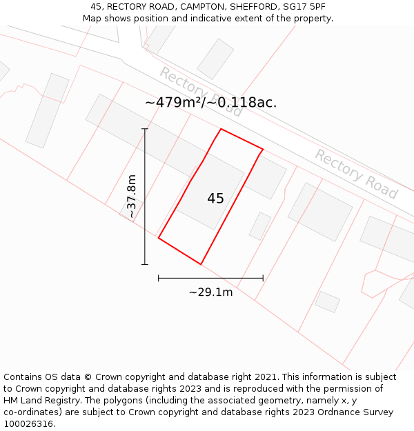 45, RECTORY ROAD, CAMPTON, SHEFFORD, SG17 5PF: Plot and title map