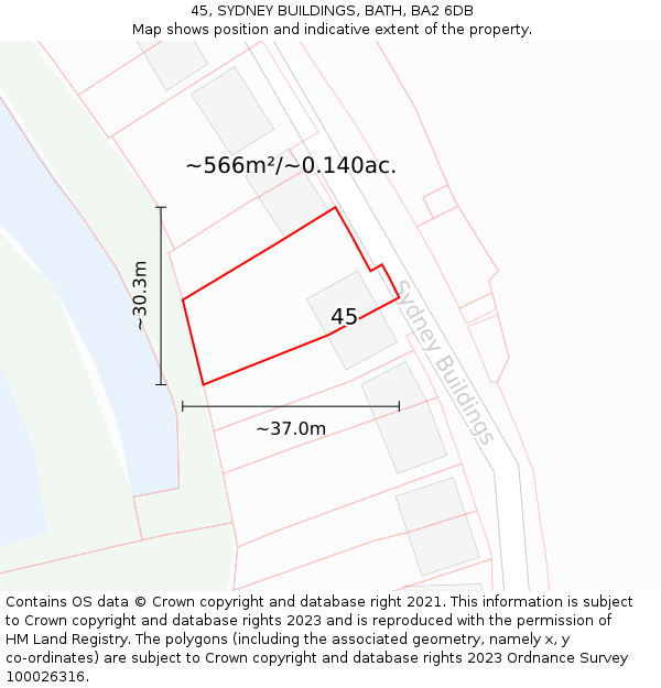 45, SYDNEY BUILDINGS, BATH, BA2 6DB: Plot and title map