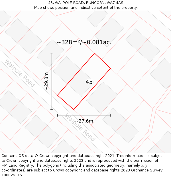 45, WALPOLE ROAD, RUNCORN, WA7 4AS: Plot and title map