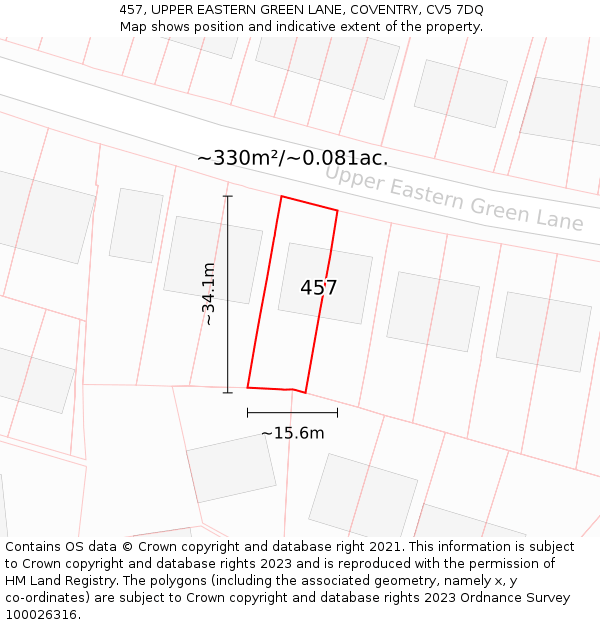 457, UPPER EASTERN GREEN LANE, COVENTRY, CV5 7DQ: Plot and title map