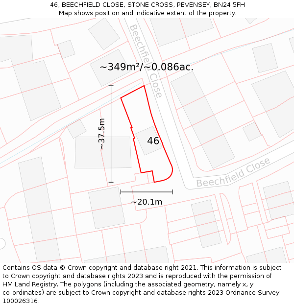 46, BEECHFIELD CLOSE, STONE CROSS, PEVENSEY, BN24 5FH: Plot and title map