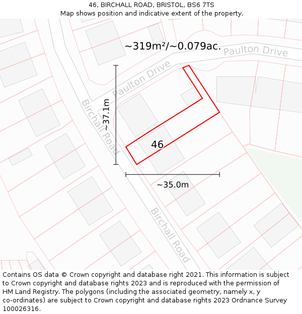 46, BIRCHALL ROAD, BRISTOL, BS6 7TS: Plot and title map