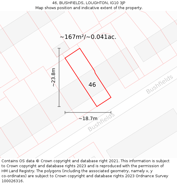 46, BUSHFIELDS, LOUGHTON, IG10 3JP: Plot and title map