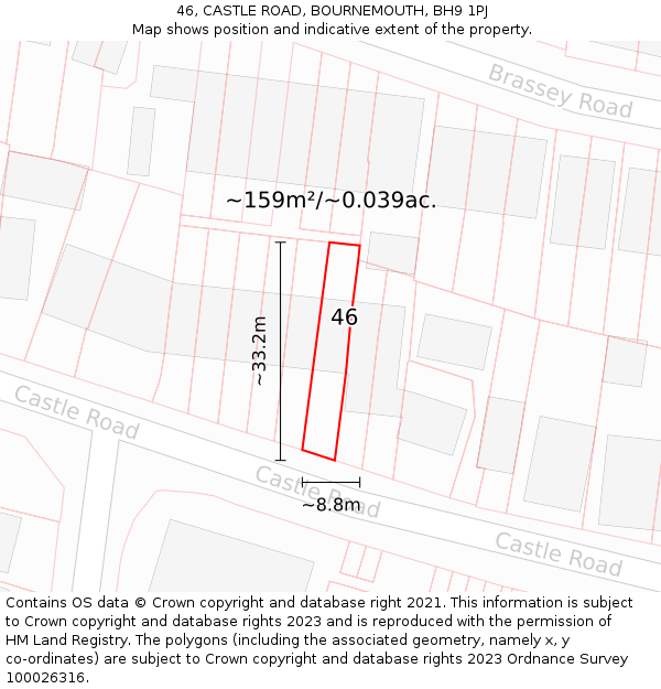 46, CASTLE ROAD, BOURNEMOUTH, BH9 1PJ: Plot and title map