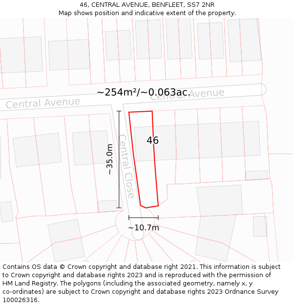 46, CENTRAL AVENUE, BENFLEET, SS7 2NR: Plot and title map