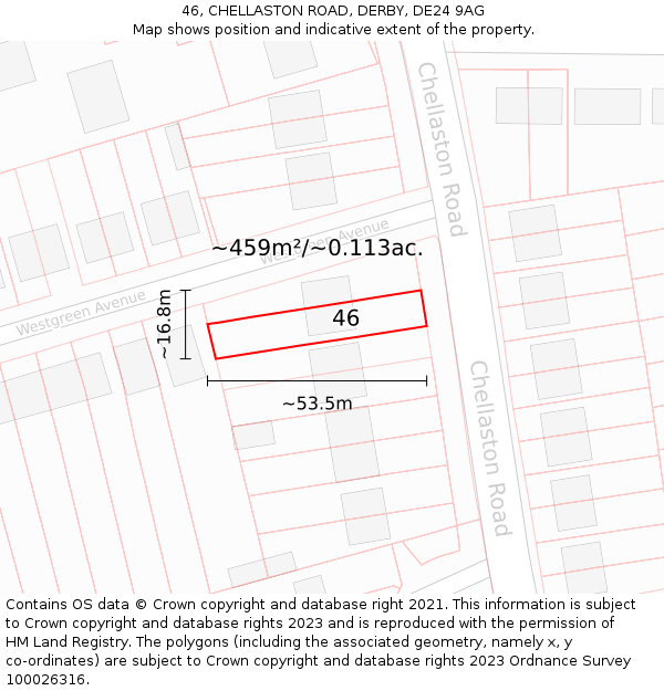 46, CHELLASTON ROAD, DERBY, DE24 9AG: Plot and title map