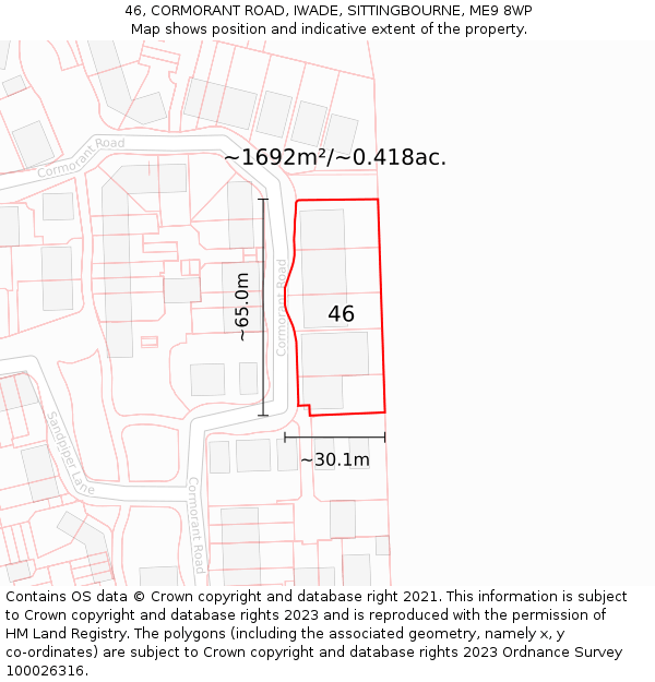 46, CORMORANT ROAD, IWADE, SITTINGBOURNE, ME9 8WP: Plot and title map