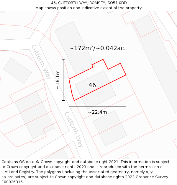 46, CUTFORTH WAY, ROMSEY, SO51 0BD: Plot and title map
