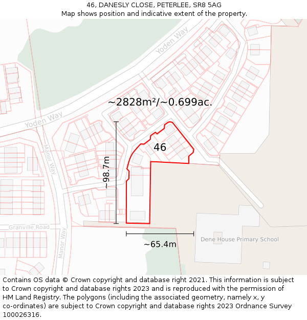 46, DANESLY CLOSE, PETERLEE, SR8 5AG: Plot and title map
