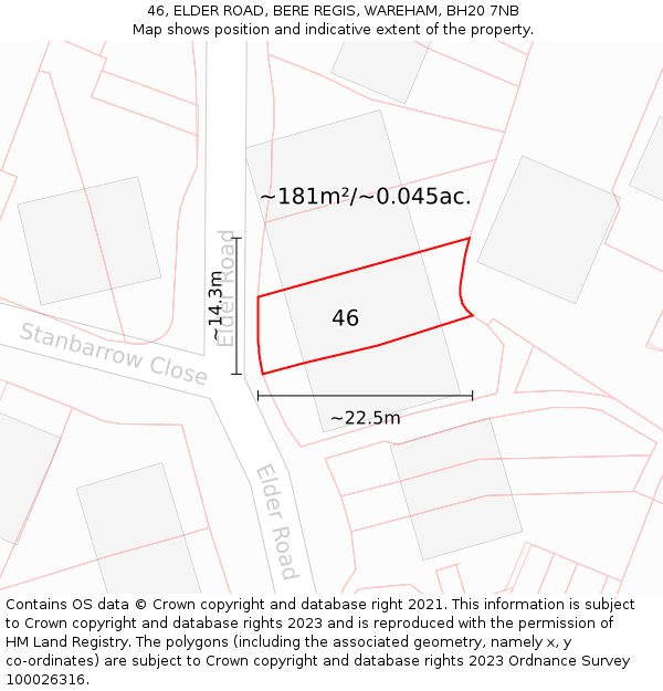 46, ELDER ROAD, BERE REGIS, WAREHAM, BH20 7NB: Plot and title map