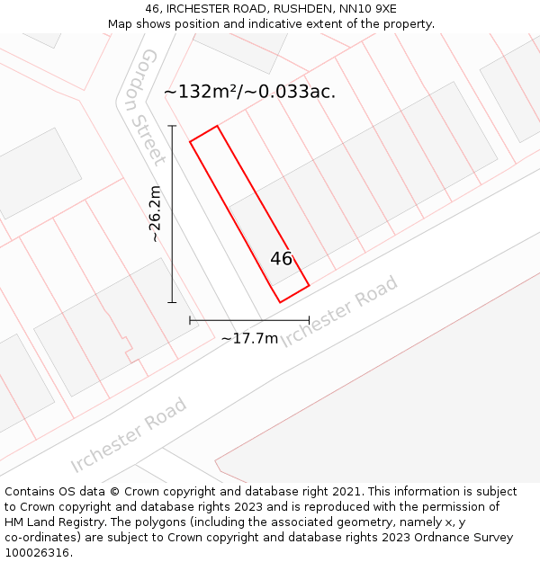 46, IRCHESTER ROAD, RUSHDEN, NN10 9XE: Plot and title map