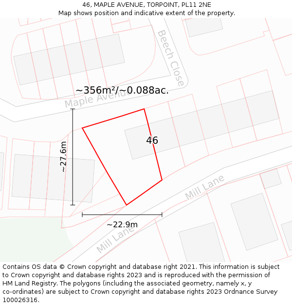 46, MAPLE AVENUE, TORPOINT, PL11 2NE: Plot and title map