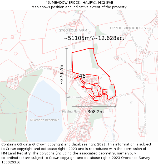 46, MEADOW BROOK, HALIFAX, HX2 8WE: Plot and title map