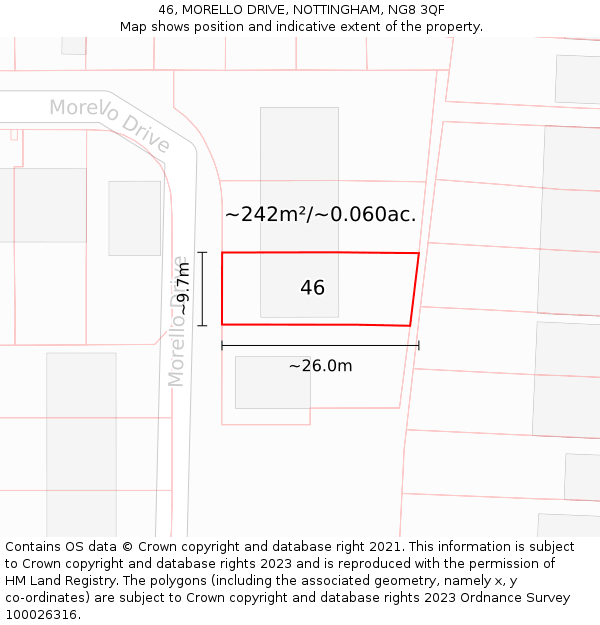 46, MORELLO DRIVE, NOTTINGHAM, NG8 3QF: Plot and title map