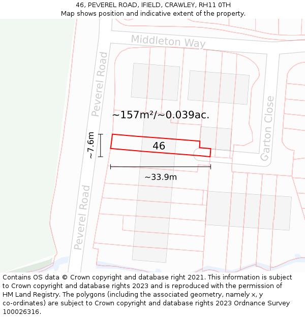 46, PEVEREL ROAD, IFIELD, CRAWLEY, RH11 0TH: Plot and title map