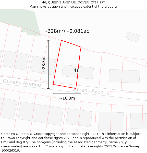 46, QUEENS AVENUE, DOVER, CT17 9PT: Plot and title map