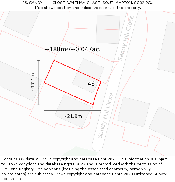 46, SANDY HILL CLOSE, WALTHAM CHASE, SOUTHAMPTON, SO32 2GU: Plot and title map