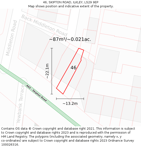 46, SKIPTON ROAD, ILKLEY, LS29 9EP: Plot and title map