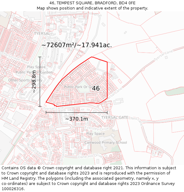 46, TEMPEST SQUARE, BRADFORD, BD4 0FE: Plot and title map