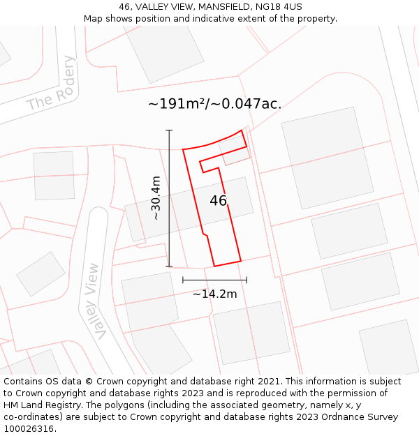 46, VALLEY VIEW, MANSFIELD, NG18 4US: Plot and title map