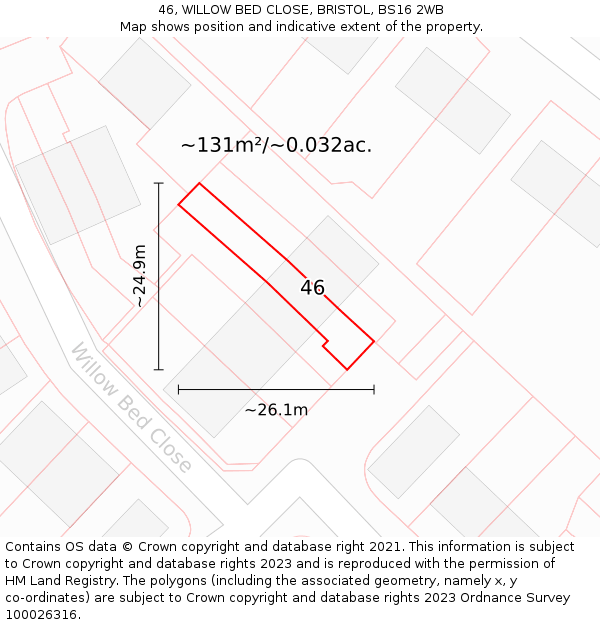 46, WILLOW BED CLOSE, BRISTOL, BS16 2WB: Plot and title map