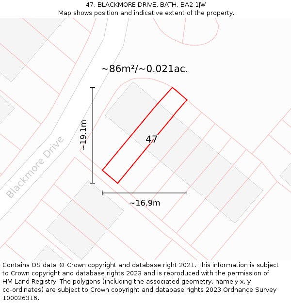 47, BLACKMORE DRIVE, BATH, BA2 1JW: Plot and title map