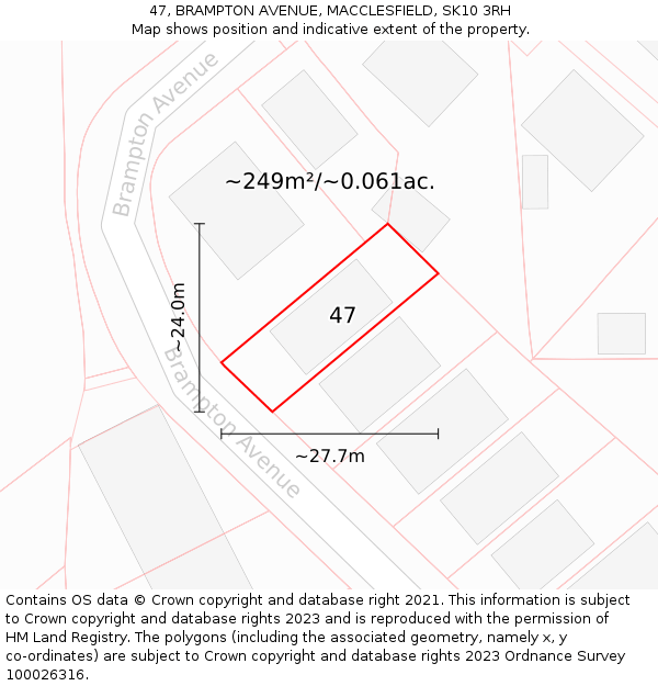 47, BRAMPTON AVENUE, MACCLESFIELD, SK10 3RH: Plot and title map