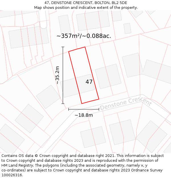 47, DENSTONE CRESCENT, BOLTON, BL2 5DE: Plot and title map