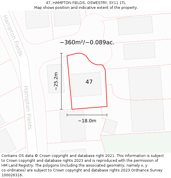 47, HAMPTON FIELDS, OSWESTRY, SY11 1TL: Plot and title map