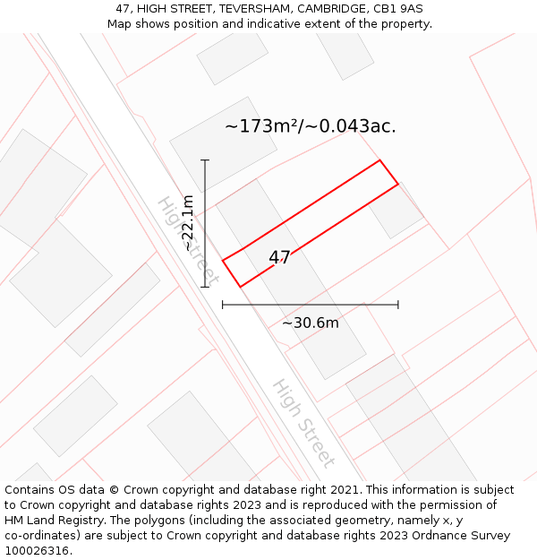 47, HIGH STREET, TEVERSHAM, CAMBRIDGE, CB1 9AS: Plot and title map